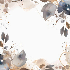 Wall Mural - A simple minimalistic and elegant watercolor background with spots and leaves
