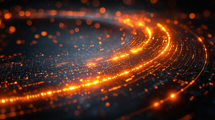 Wall Mural - Circular Motion of Glowing Orange Particles in Dark Abstract Background