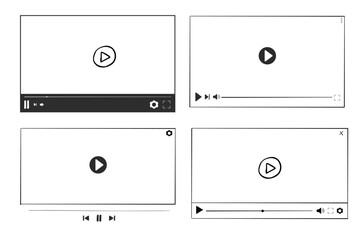 Video player display frame, line doodle bar with buttons, progress line, sound. Hand drawn border, media window. Panel icon,