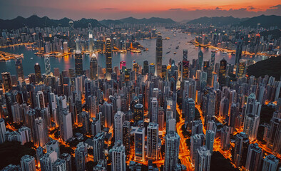 Poster - City with many buildings and a large body of water