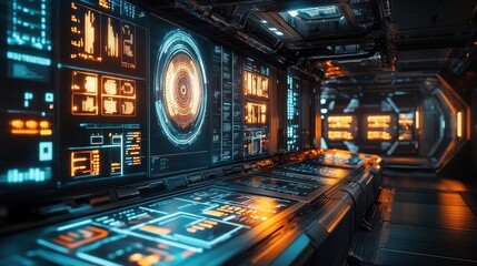 Poster - Futuristic Spaceship Control Room with Advanced Interface