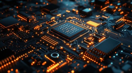 Poster - Illuminated Circuit Board with Central Processor