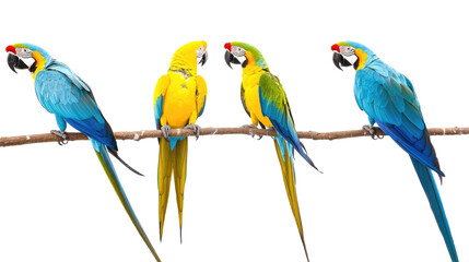 Poster - Colorful Tropical Macaws on a Branch Against a Clear Backdrop Generative AI