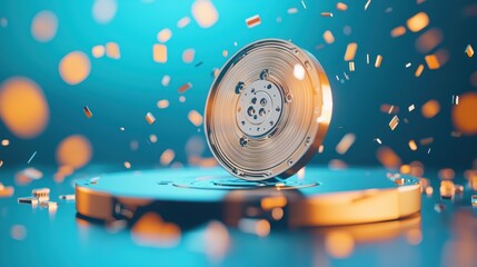 Poster - A close up shot of a hard drive with a glowing blue light, symbolizing the storage and protection of valuable data.
