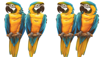 Poster - Tropical Parrots on a Branch With White Background Generative AI
