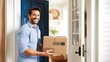 © nuiiko - A smiling man delivers a package at a welcoming home entrance, embodying friendly service and convenience.