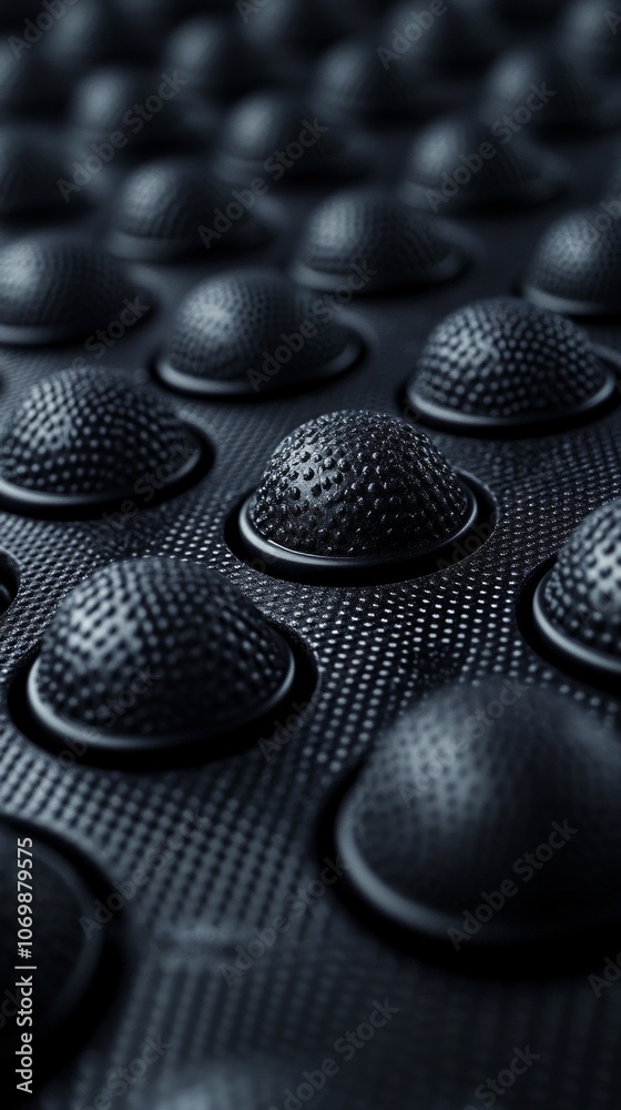Textured black surface with raised circular patterns showcases an ...