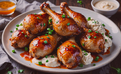 Poster - Plate of chicken with gravy and a side of mashed potatoes