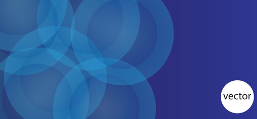 Abstract geometric shapes, overlapping translucent circles, blue gradient background, minimalist design, vector art style, clean lines