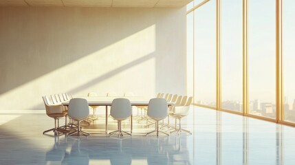 Poster - The meeting room is designed to be suitable and convenient for working in the office. There are tables and chairs in a wide area without people.