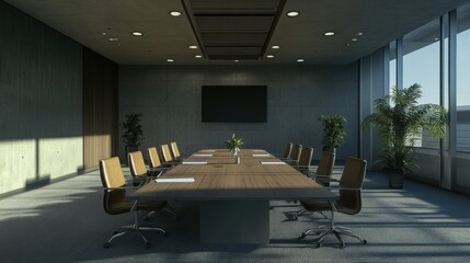 Poster - The meeting room is designed to be suitable and convenient for working in the office. There are tables and chairs in a wide area without people.
