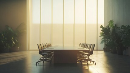 Poster - The meeting room is designed to be suitable and convenient for working in the office. There are tables and chairs in a wide area without people.