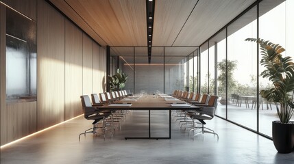 Poster - The meeting room is designed to be suitable and convenient for working in the office. There are tables and chairs in a wide area without people.
