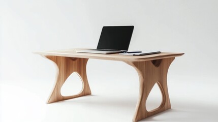 Poster - Image of a computer on a desk in a minimalist office to convey the concept of working and using technology in the workplace.