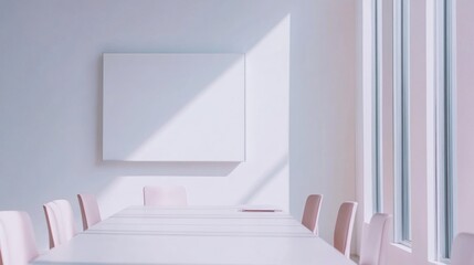 Poster - The meeting room is designed to be suitable and convenient for working in the office. There are tables and chairs in a wide area without people.
