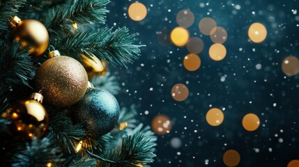 Wall Mural - a blue christmas background with snowflakes and bokeh lights, creating a festive and wintery atmosph