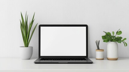 Poster - Image of a computer on a desk in a minimalist office to convey the concept of working and using technology in the workplace.
