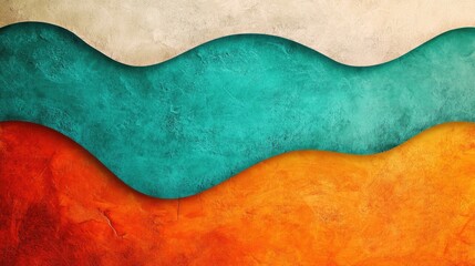 Poster - Chromatographic colors banner with an orange and teal background creates a vibrant abstract poster enhanced by colored grunge lines, ideal for adding visual interest in your designs.