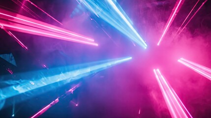 Poster - Futuristic pink and blue glowing laser lines create a vibrant and dynamic atmosphere. The glowing laser lines emit a captivating energy, adding depth and excitement with ample photo style copy space.