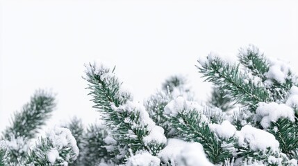 Wall Mural - a sprig of evergreen in the midst of winter on a white or clear surface png transparent background.