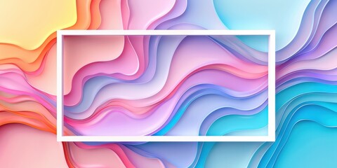Wall Mural - Layered abstract design with vibrant colors, holographic tones and blank center. Modern greeting cards, flyers, and invitations, copy space