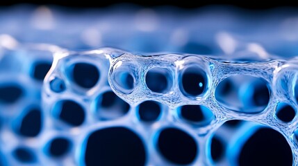 Poster - A close up of a blue and black background with bubbles