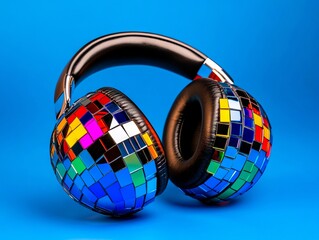 Wall Mural - A pair of headphones with colorful mosaic tiles on them