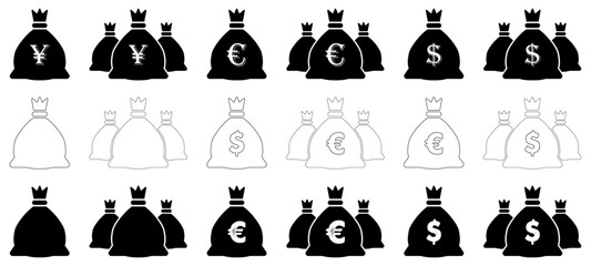 Poster - Money icon dollar euro currency cash bank deposit business wealth investment earning tax success icons buttons set