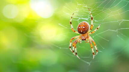 A spider is on a web in a green field