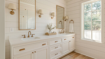 Modern rustic bathroom design with washbasin and storage cabinet