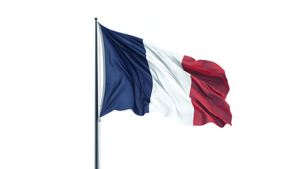 Canvas Print - Waving French flag on a flagpole, isolated or white background