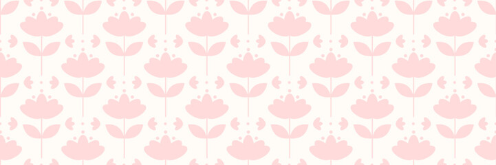 Poster - Cute pastel pink floral geometric pattern, vector flower banner, flat illustration background design