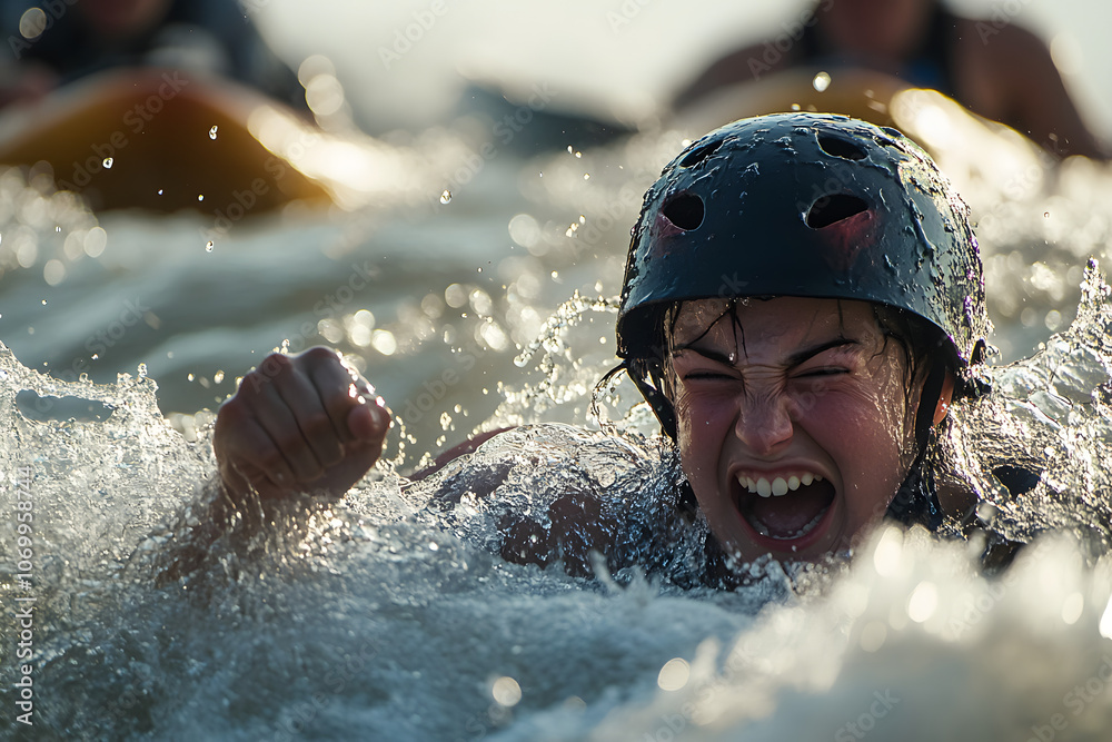 Intense white water rafting adventure with a young participant ...