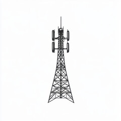 Wall Mural - Telecommunication tower silhouette on white background, showcasing antennas and modern design. Ideal for technology and communication themes