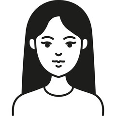 Poster - A Simple Line Drawing of a Young Woman With Long Hair, Looking Directly at the Viewer With a Neutral Expression Against a Plain Background