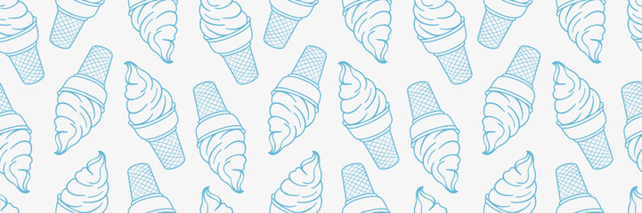 Poster - Ice cream vector pattern banner, line art illustration background design