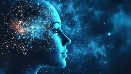 Aufkleber - Artificial intelligence concept with a human head made of connecting lines and dots representing the neural network, symbolizing the future of ai