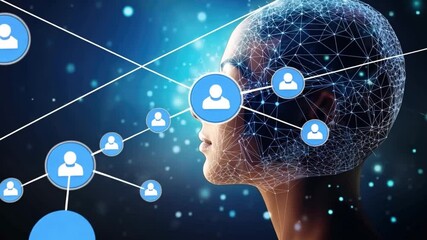 Aufkleber - Artificial intelligence concept with a human head made of connecting lines and dots representing the neural network, symbolizing the future of ai