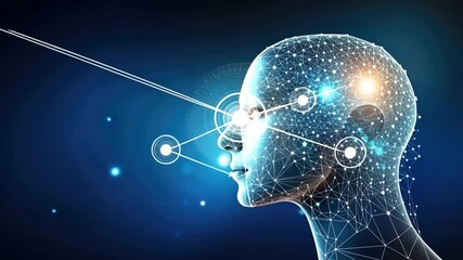 Aufkleber - Artificial intelligence concept with a human head made of connecting lines and dots representing the neural network, symbolizing the future of ai