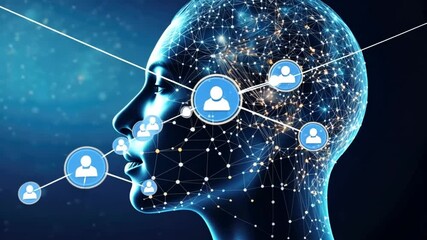 Aufkleber - Artificial intelligence concept with a human head made of connecting lines and dots representing the neural network, symbolizing the future of ai