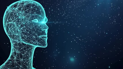 Aufkleber - Artificial intelligence concept with a human head made of connecting lines and dots representing the neural network, symbolizing the future of ai