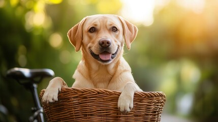 Poster - Dog sitting comfortably in bike basket