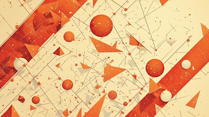 Poster - Abstract Geometric Pattern with Orange and White Shapes on a Cream Background