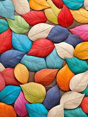 Poster - a close-up of autumn leaves with vibrant colors, each vein and texture defined, set against a muted 