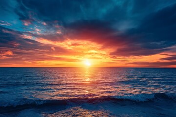 Wall Mural - sunset sky over sea and beach