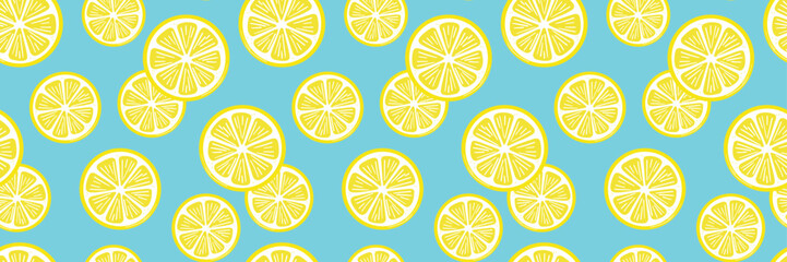 Poster - Lemon vector banner, seamless repeating pattern, citrus fruit summer background or cover design