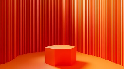 
Realistic 3D orange cylindrical podium background with cube pedestal, Clean empty wall scene. Minimal mockup or abstract product display presentation, Stage showcase. Platforms vector geometric desig