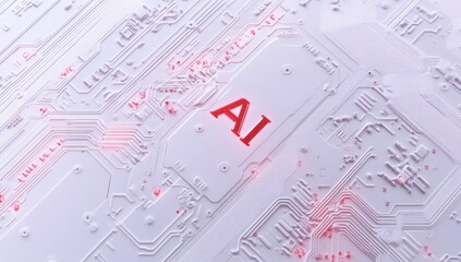 Poster - AI Circuit Board - Red Letters on White Background