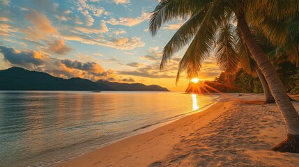 landscape of the beach and light of the sun and cloud in morning