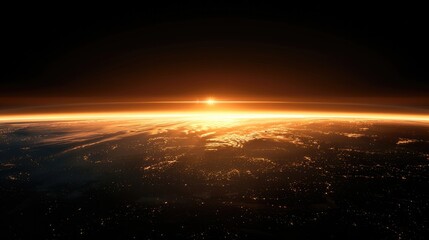 Poster - A dark screen with a thin line of light gradually appearing on the horizon, representing the first light of dawn. The light grows stronger and wider, illuminating.